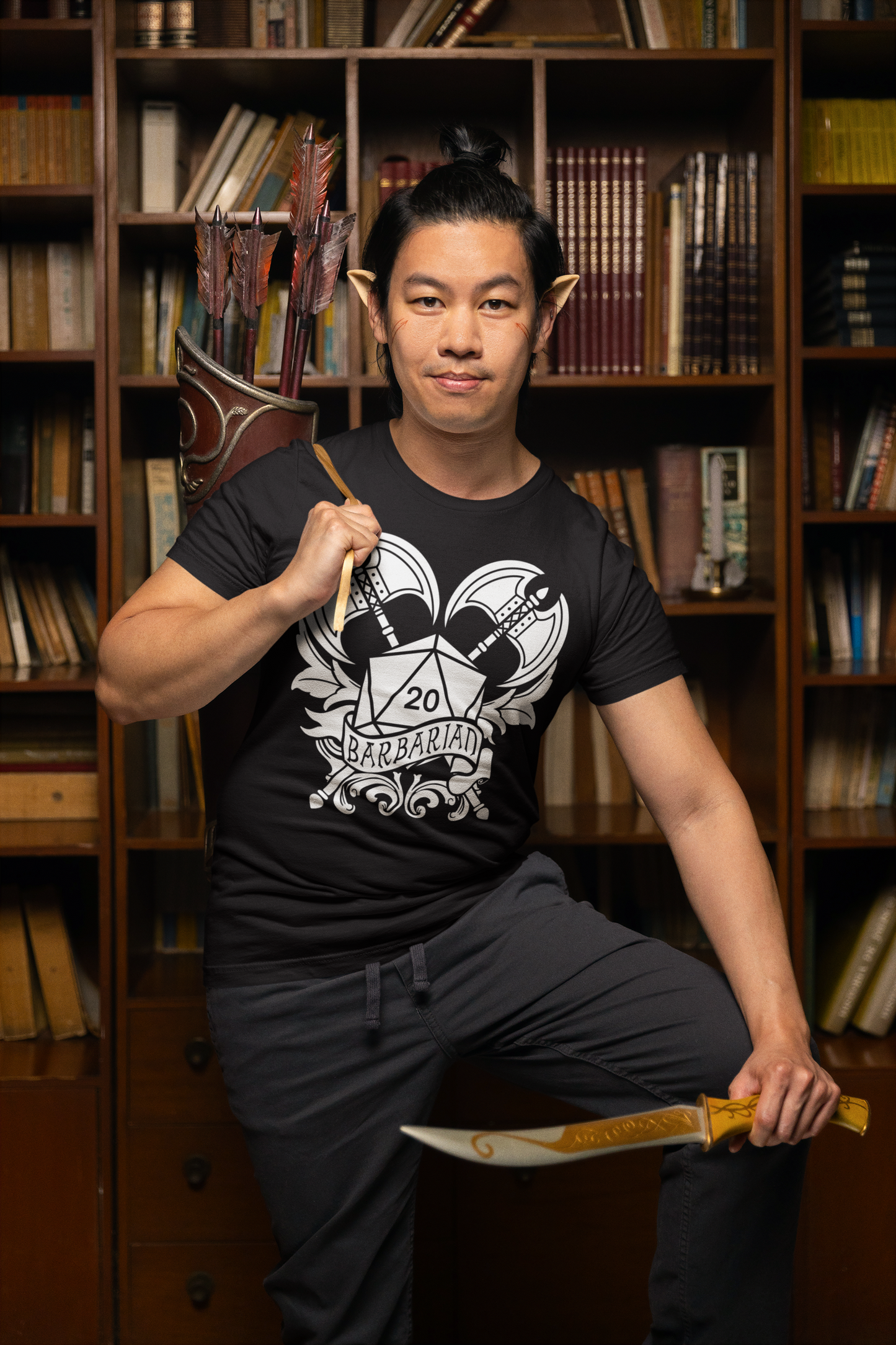 Dungeons and Dragons Barbarian Class T-Shirt | Black & White D20 Dice Design | Perfect Gift for RPG Gamers