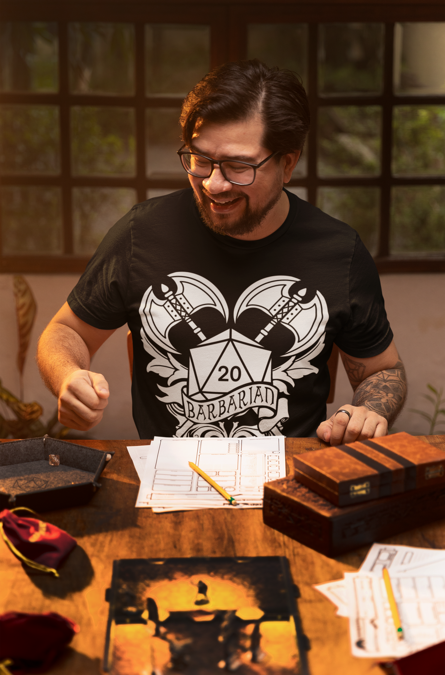 Dungeons and Dragons Barbarian Class T-Shirt | Black & White D20 Dice Design | Perfect Gift for RPG Gamers