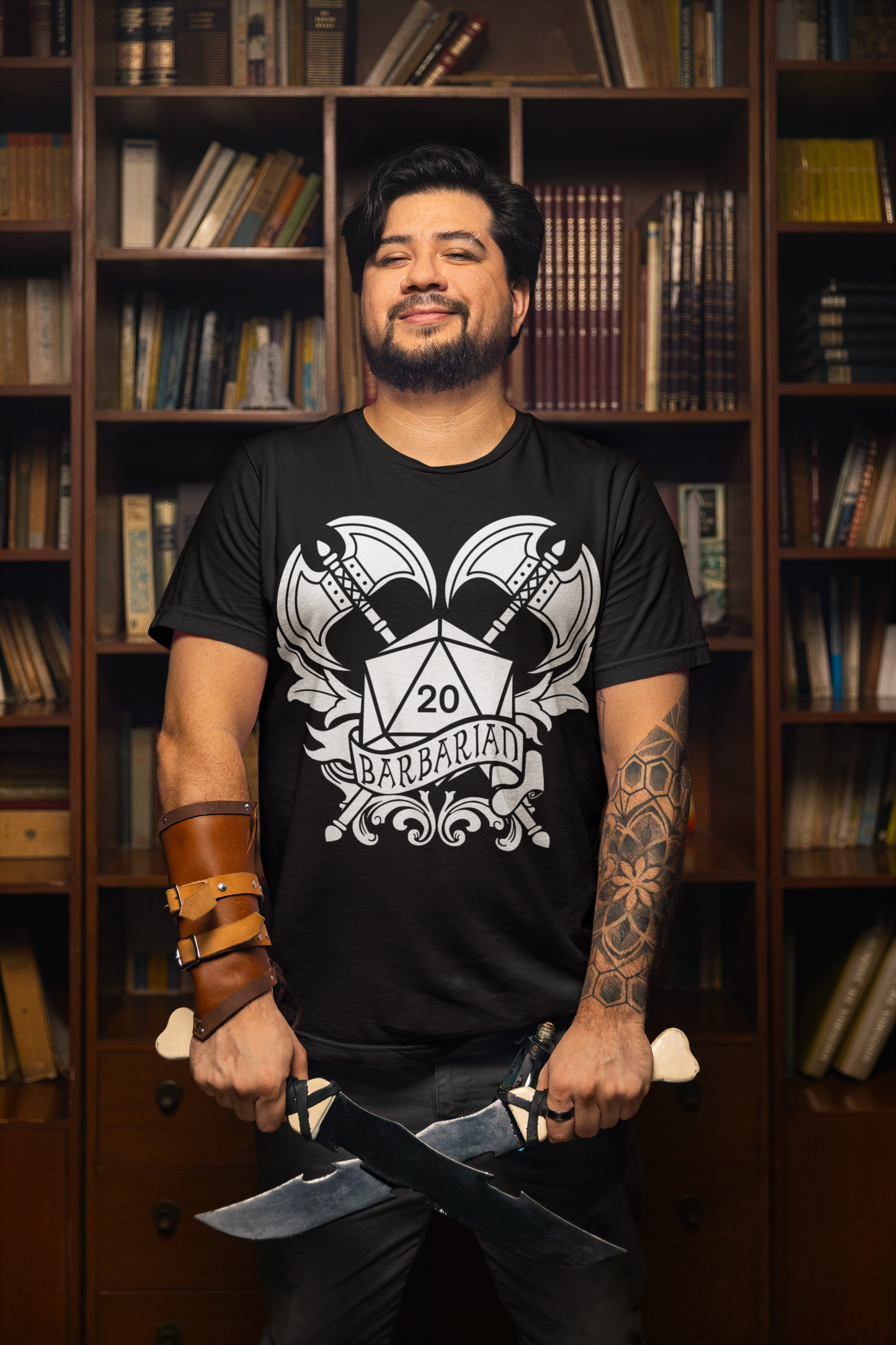 Dungeons and Dragons Barbarian Class T-Shirt | Black & White D20 Dice Design | Perfect Gift for RPG Gamers