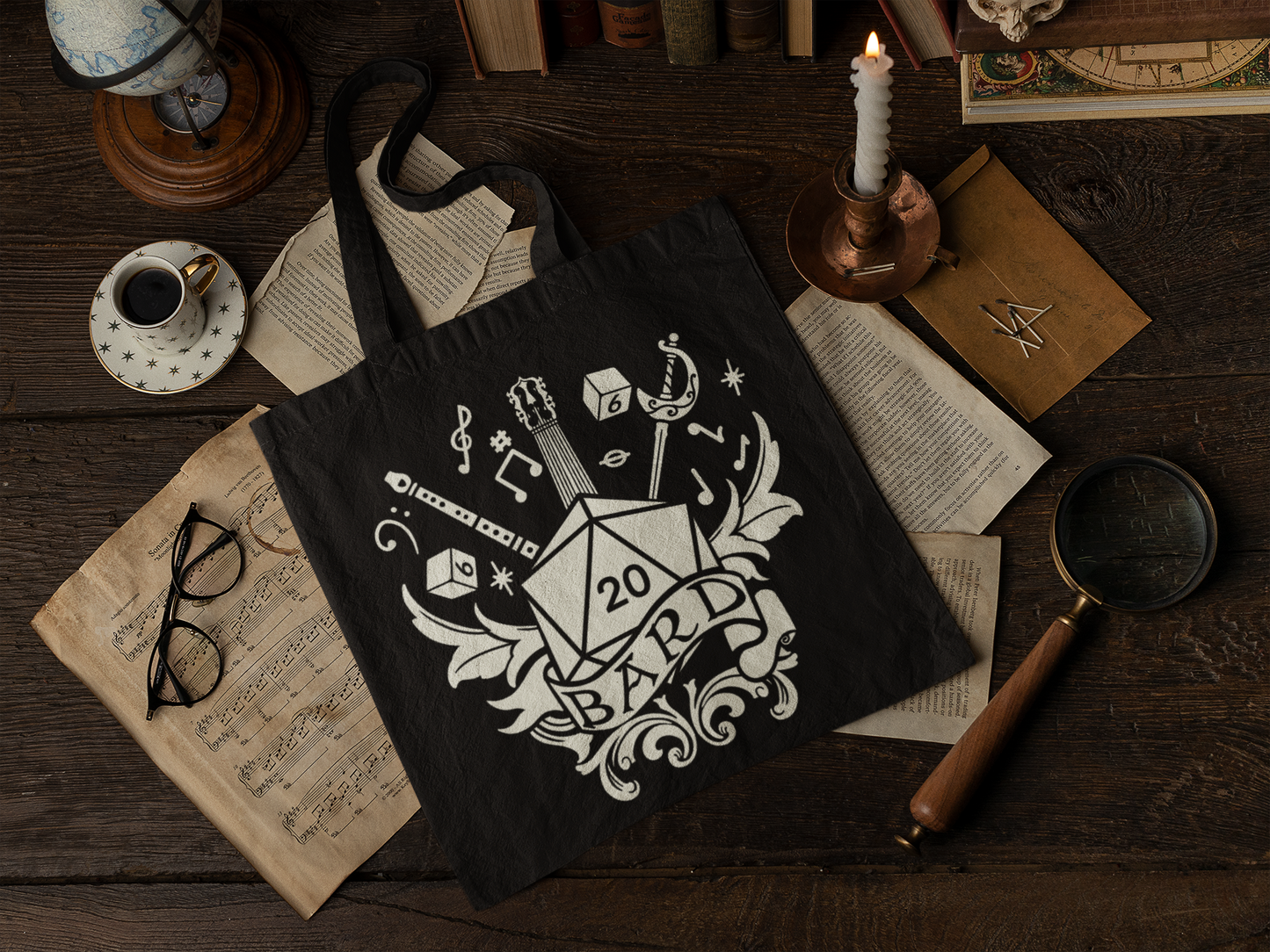 Black Tote Bags with D&D Class Symbols | Set of 12 Unique Designs | Perfect for Dungeon Masters and RPG Enthusiasts