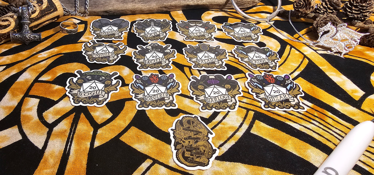 D&D Sticker Pack, 12 Class Stickers, 1 DM Sticker, Dungeons and Dragons, Sticker Pack, Dungeon Master, Gift for DnD Players, Gift for DM