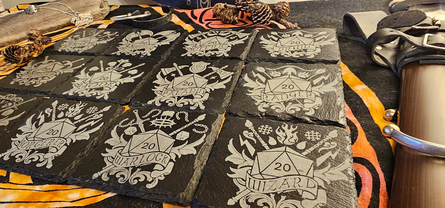 Slate Coasters, D&D Coasters, DnD Coasters, Class Coasters, DnD Accessories, Dungeons and Dragons, DnD Homeware, DnD Class Art, DnD Gift