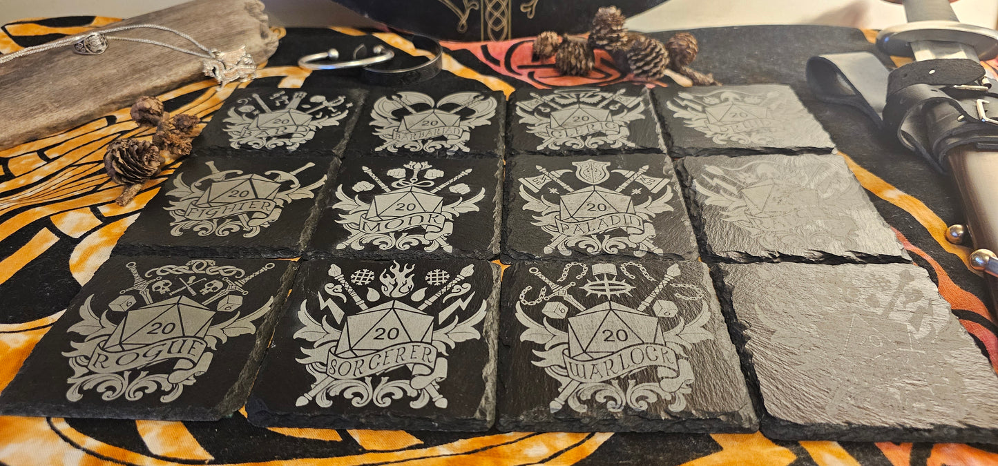 Slate Coasters, D&D Coasters, DnD Coasters, Class Coasters, DnD Accessories, Dungeons and Dragons, DnD Homeware, DnD Class Art, DnD Gift