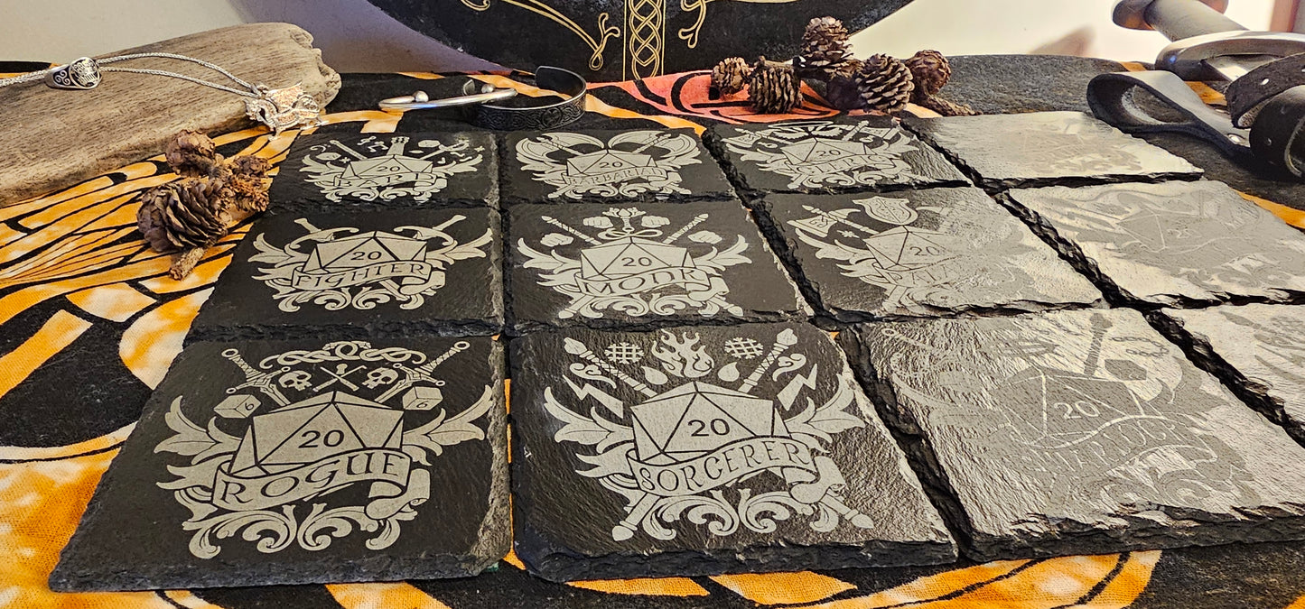 Slate Coasters, D&D Coasters, DnD Coasters, Class Coasters, DnD Accessories, Dungeons and Dragons, DnD Homeware, DnD Class Art, DnD Gift