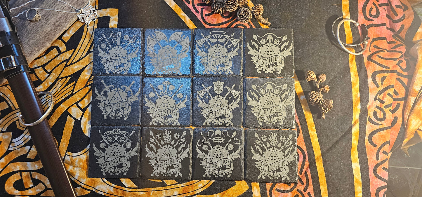 Slate Coasters, D&D Coasters, DnD Coasters, Class Coasters, DnD Accessories, Dungeons and Dragons, DnD Homeware, DnD Class Art, DnD Gift