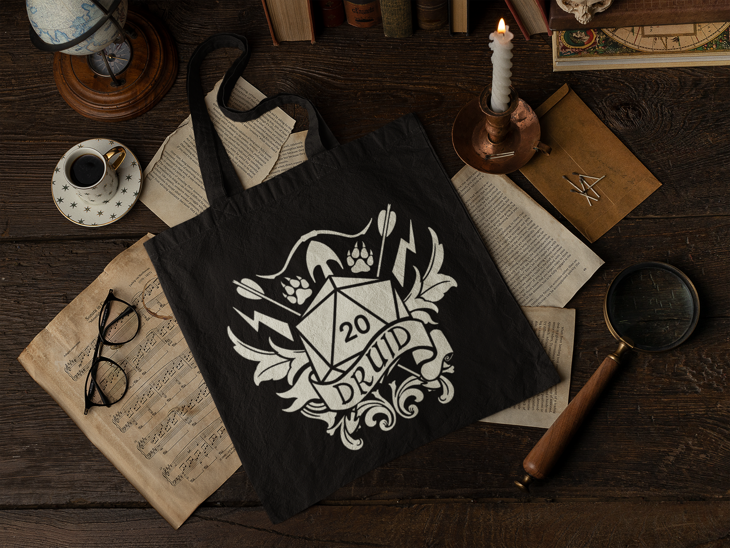 Black Tote Bags with D&D Class Symbols | Set of 12 Unique Designs | Perfect for Dungeon Masters and RPG Enthusiasts