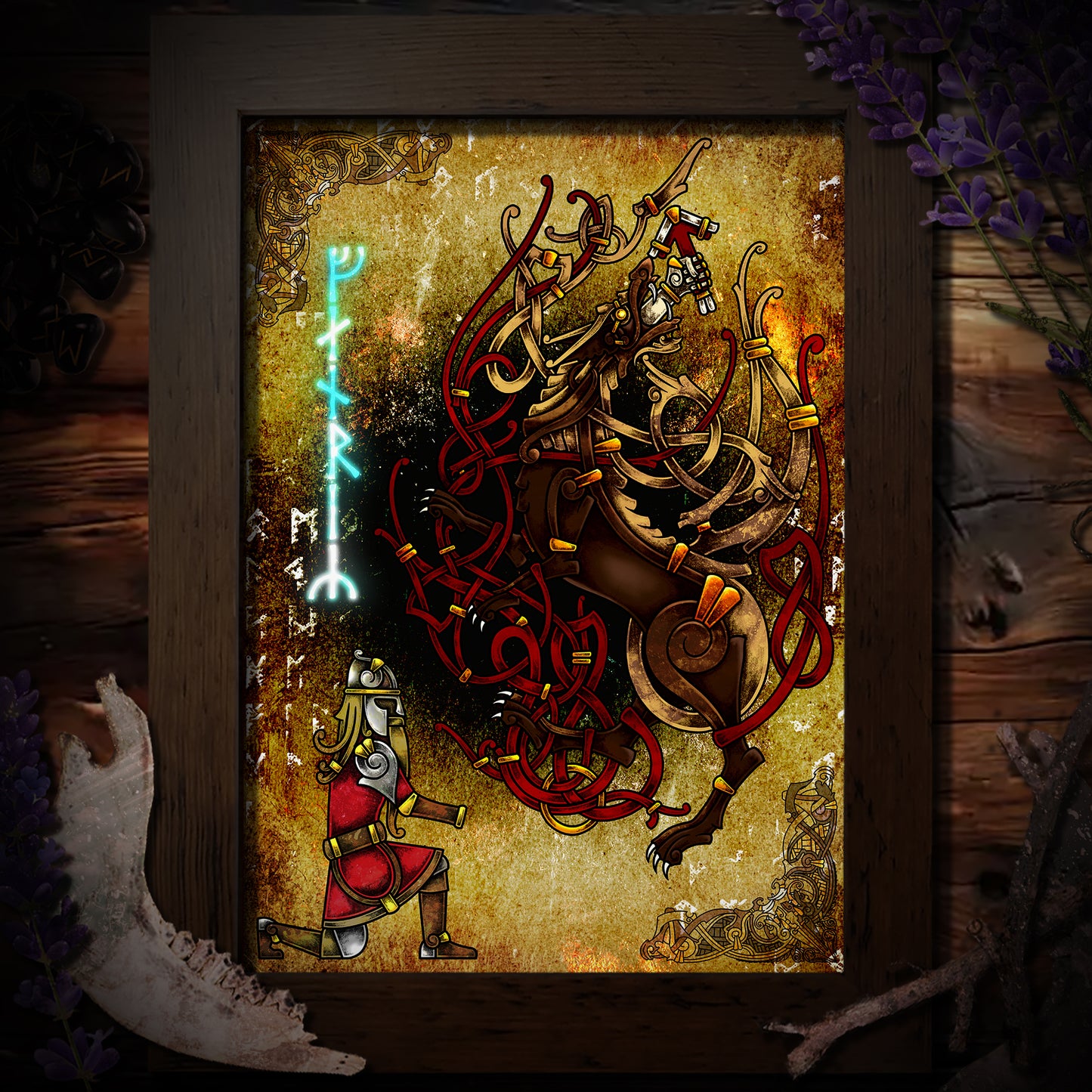 Fenrir Artwork, Wolf Art, Viking Wolf, Tyr Print, Fenrir & Tyr Art, Pagan Wall Art, Pagan Home Decor, Wolf Altar Artwork, Norse Mythology