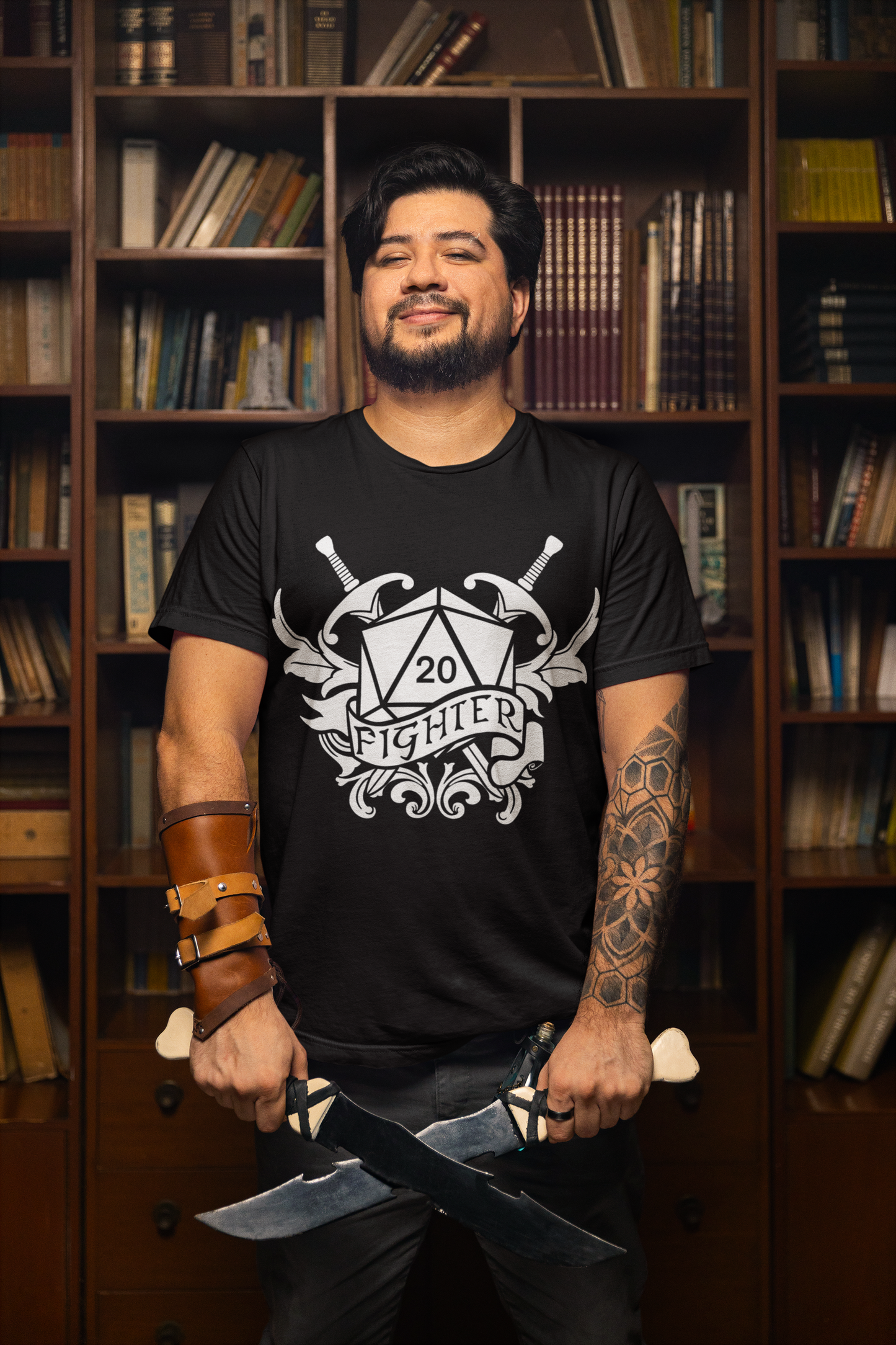 Dungeons and Dragons Fighter Class T-Shirt | Black & White D20 Dice Design | Perfect Gift for RPG Gamers