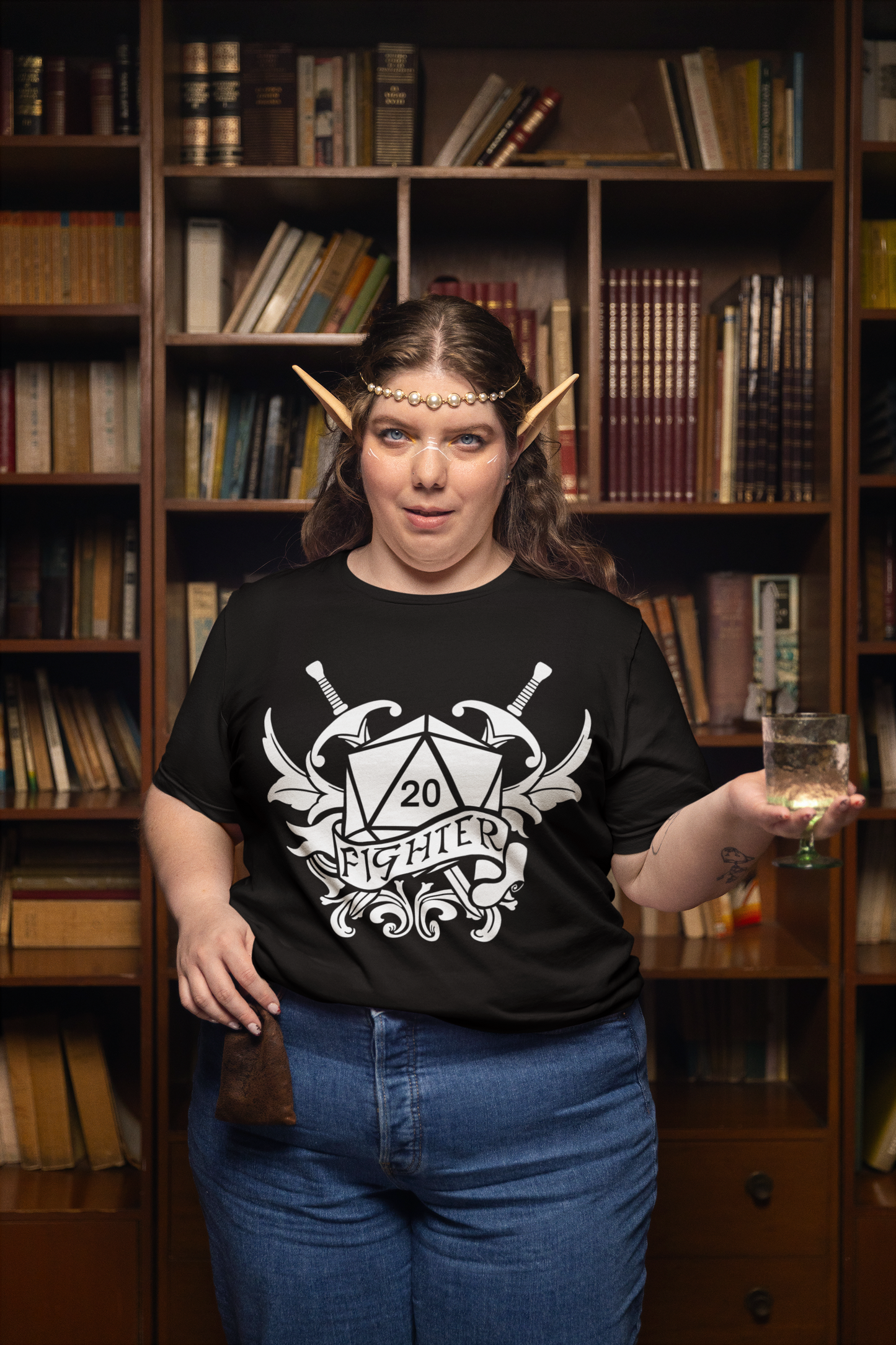 Dungeons and Dragons Fighter Class T-Shirt | Black & White D20 Dice Design | Perfect Gift for RPG Gamers