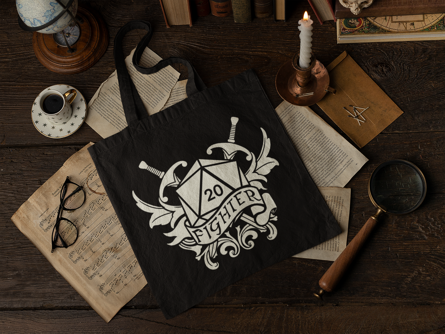 Black Tote Bags with D&D Class Symbols | Set of 12 Unique Designs | Perfect for Dungeon Masters and RPG Enthusiasts