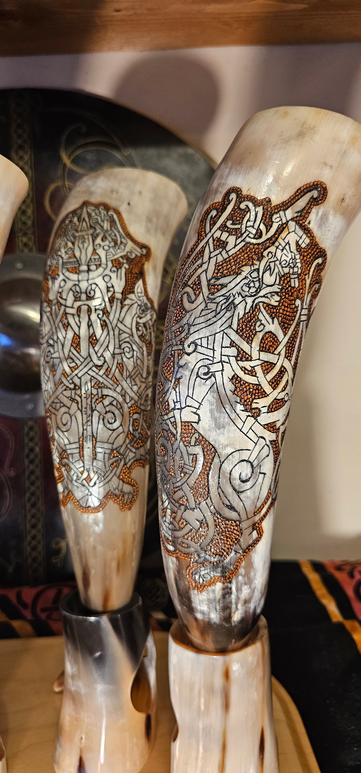 Viking Drinking Horn, Odin Art, Yggdrasil Artwork, Drinking Horn, Fenrir Horn , Horn with Stand, Viking Drinking Gift, Norse Mythology Gift