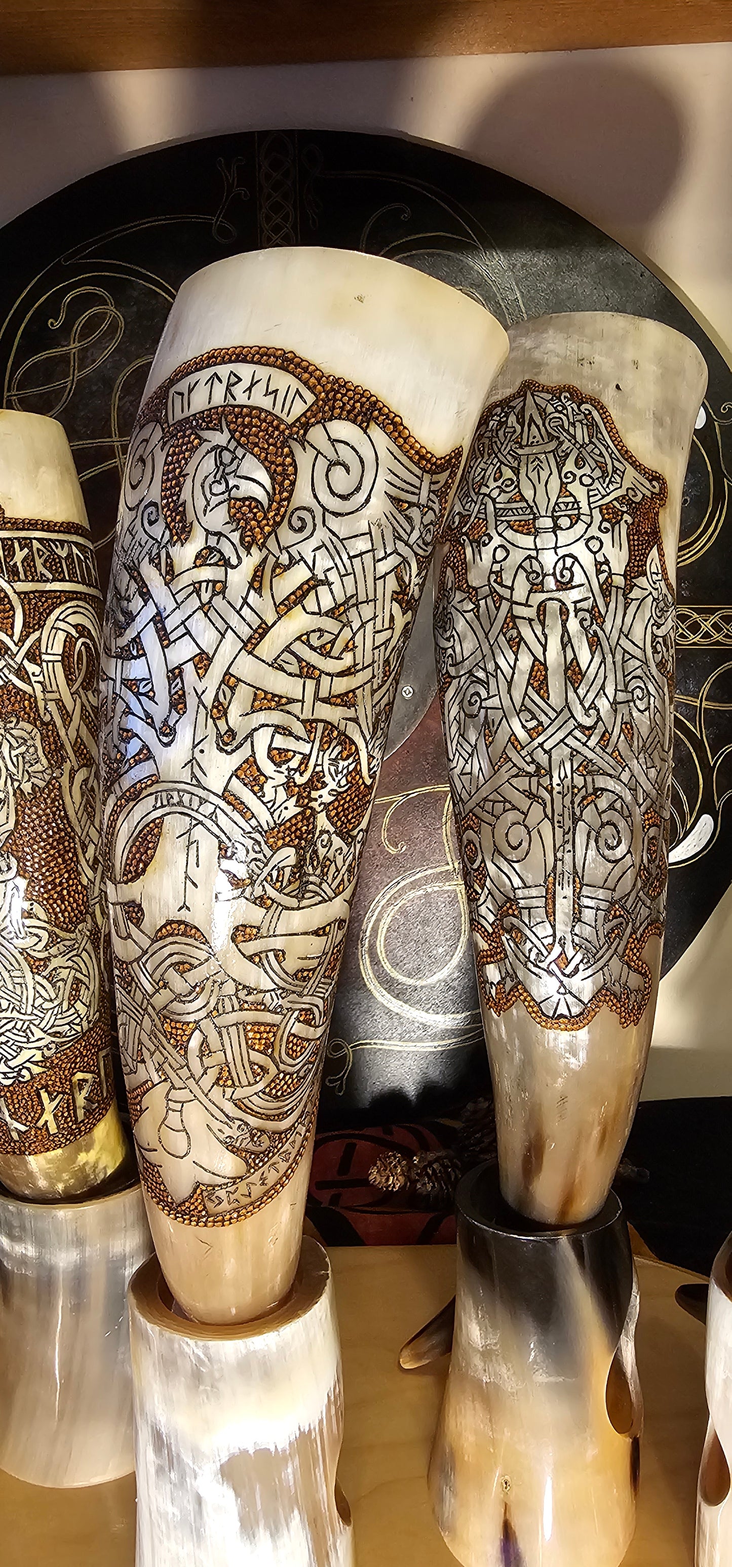 Viking Drinking Horn, Odin Art, Yggdrasil Artwork, Drinking Horn, Fenrir Horn , Horn with Stand, Viking Drinking Gift, Norse Mythology Gift