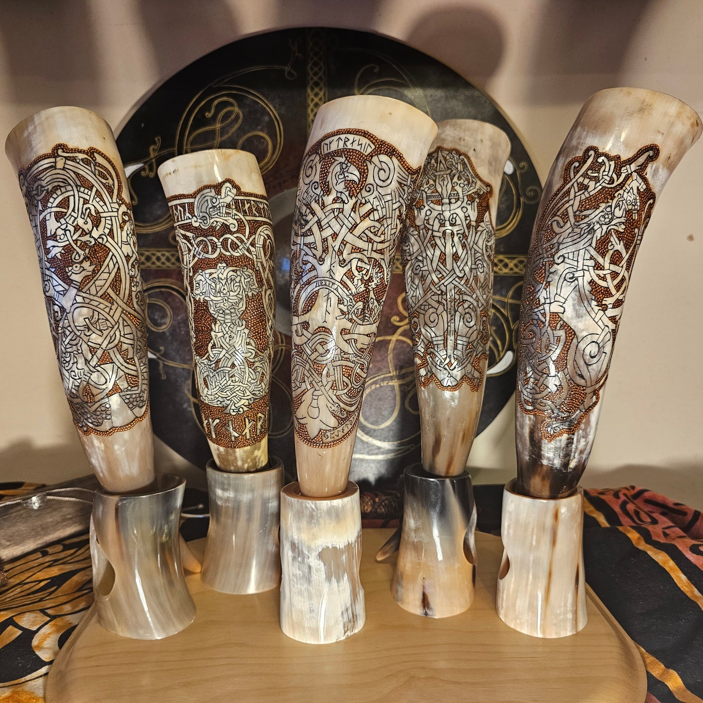 Viking Drinking Horn, Odin Art, Yggdrasil Artwork, Drinking Horn, Fenrir Horn , Horn with Stand, Viking Drinking Gift, Norse Mythology Gift