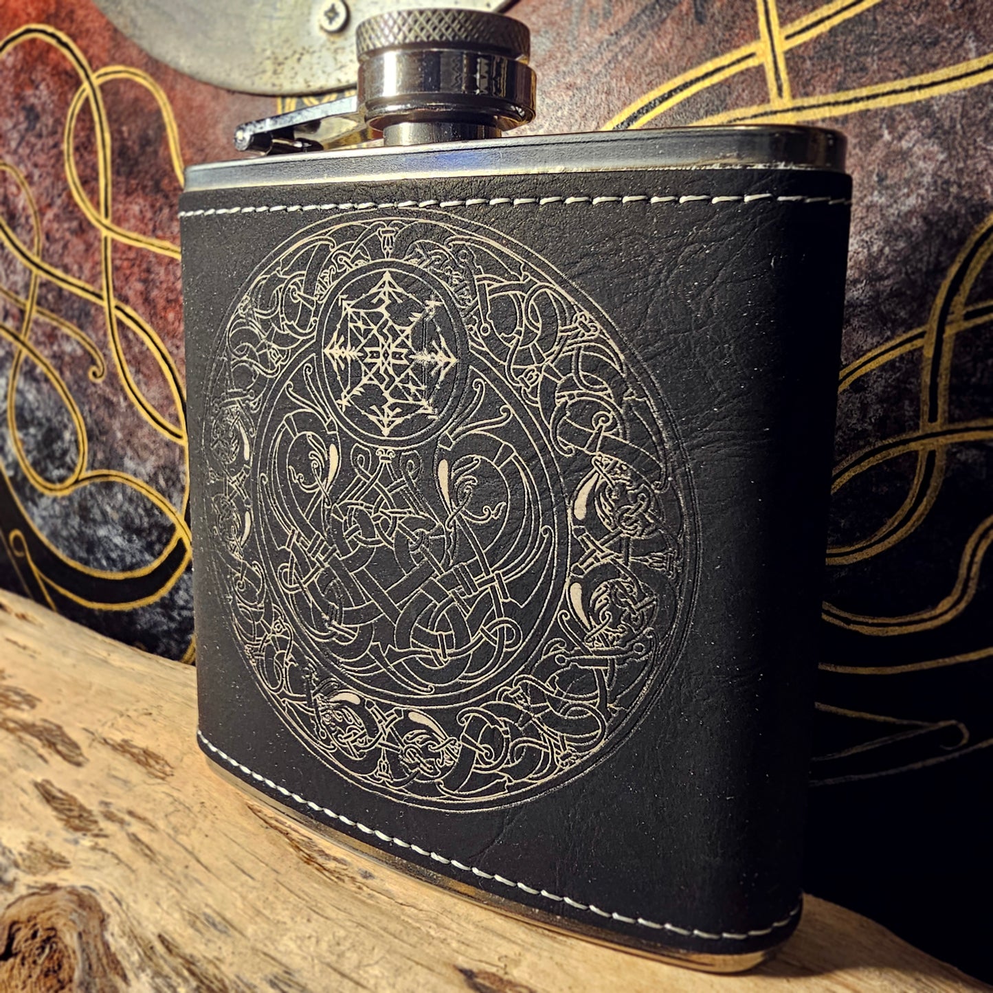 Hip Flask PU Leather - Dragon - White