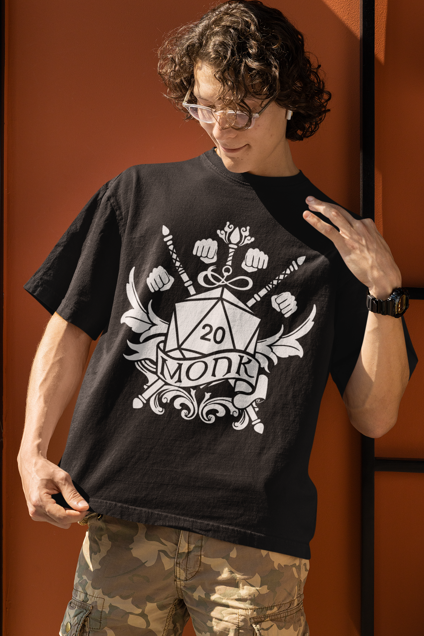 Dungeons and Dragons Monk Class T-Shirt | Black & White D20 Dice Design | Perfect Gift for RPG Gamers