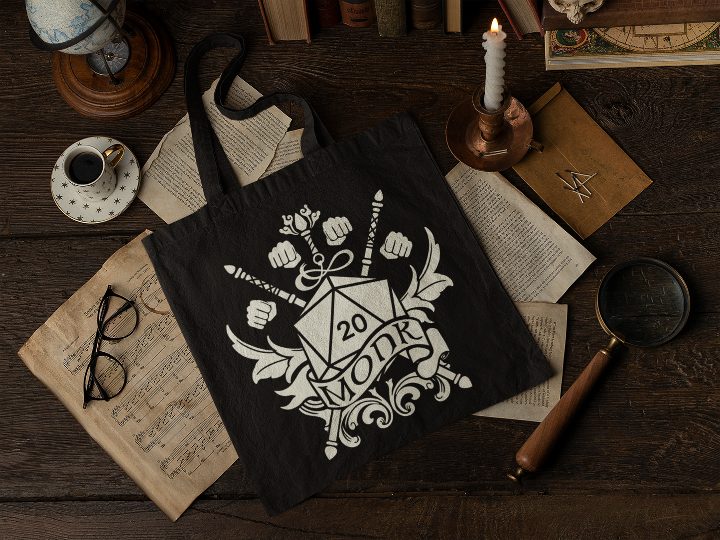 Black Tote Bags with D&D Class Symbols | Set of 12 Unique Designs | Perfect for Dungeon Masters and RPG Enthusiasts