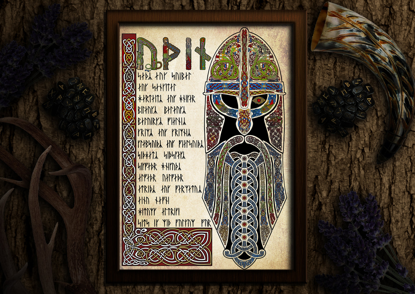 Knotwork Odin - Norse Celtic - Inspired by Book of Kells - Coloured