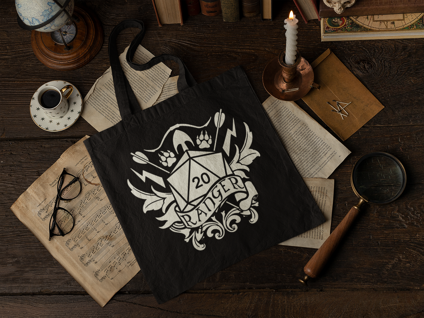 Black Tote Bags with D&D Class Symbols | Set of 12 Unique Designs | Perfect for Dungeon Masters and RPG Enthusiasts
