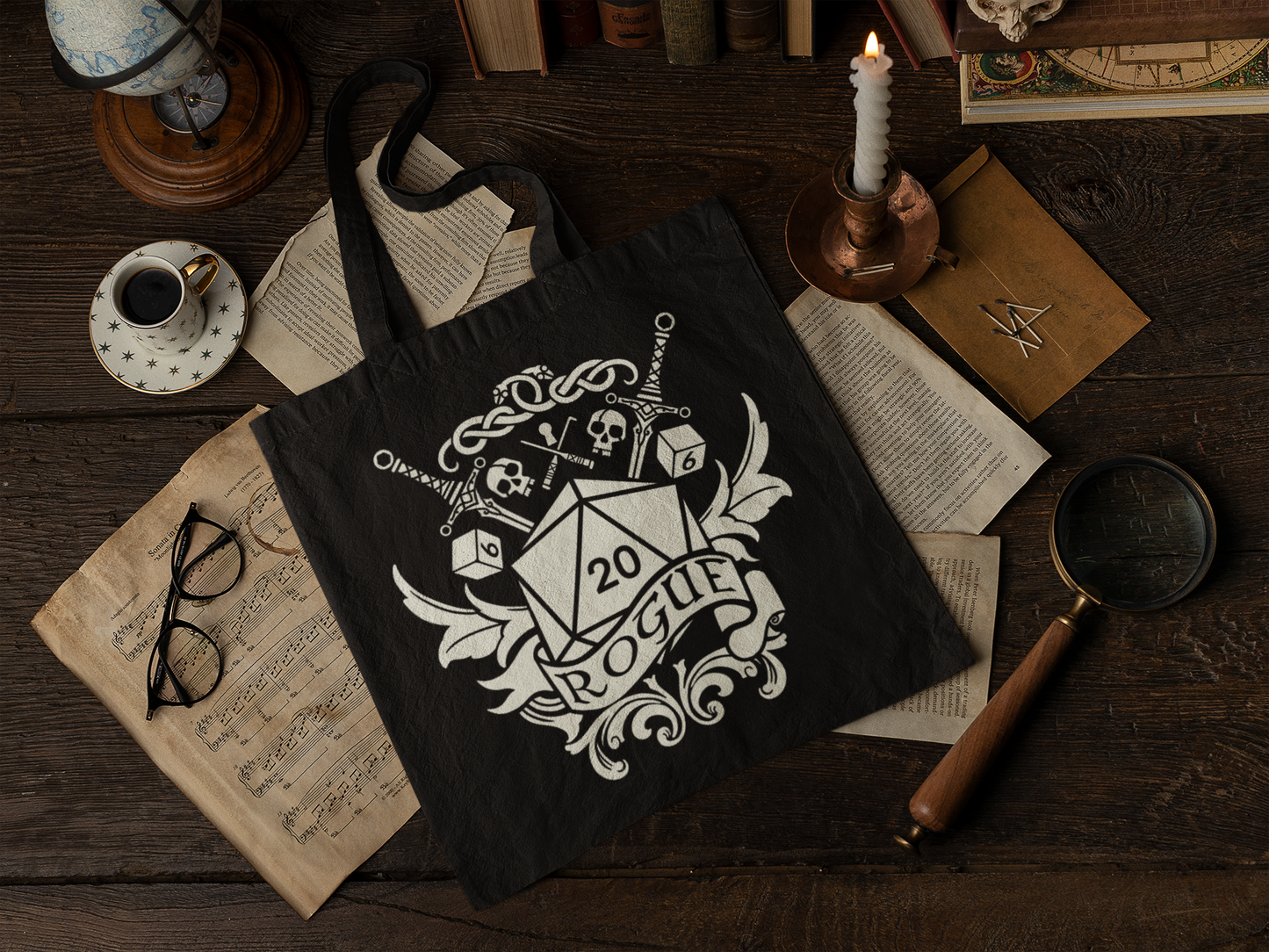 Black Tote Bags with D&D Class Symbols | Set of 12 Unique Designs | Perfect for Dungeon Masters and RPG Enthusiasts