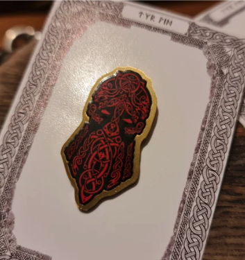 Tyr 35mm Brass Pin Badge, The Norse God of Law, Order and Justice - Viking, Nordic, Mythology, Fenrir, Wolf