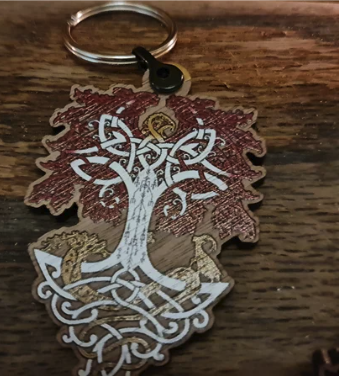 Yggdrasil And Creatures Wooden Key Chain - Key ring - Viking, Norse, World Tree, Tree of Life