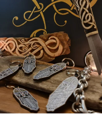 Knotwork Odin Key Chain - Norse Celtic - Inspired by Book of Kells - Coloured