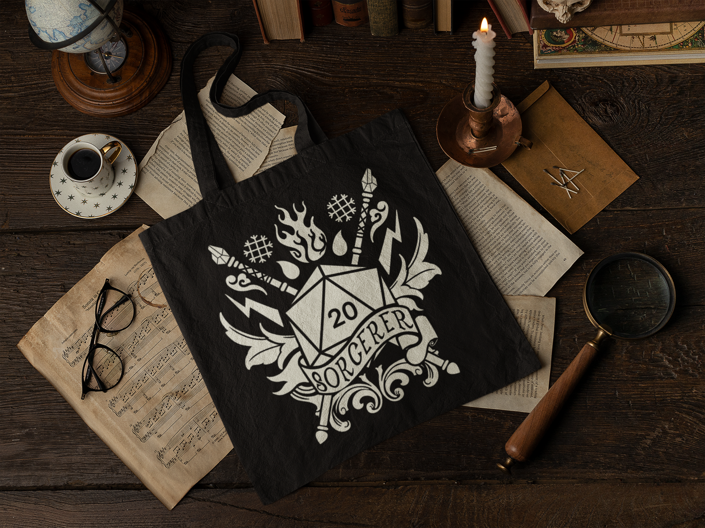 Black Tote Bags with D&D Class Symbols | Set of 12 Unique Designs | Perfect for Dungeon Masters and RPG Enthusiasts