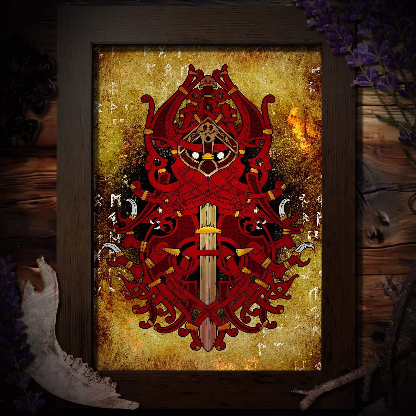Tyr Art, Viking God Artwork, Norse Mythology, Fenrir Artwork, Viking Wolf, Viking Sword Art, Pagan Home Decor, Tyr Altar Art, Pagan Wall Art