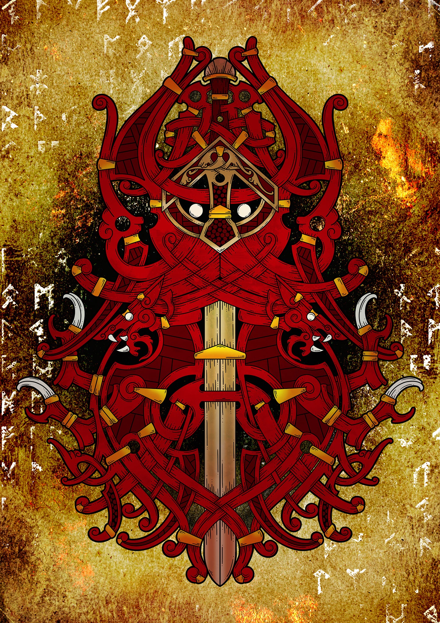 Tyr Art, Viking God Artwork, Norse Mythology, Fenrir Artwork, Viking Wolf, Viking Sword Art, Pagan Home Decor, Tyr Altar Art, Pagan Wall Art