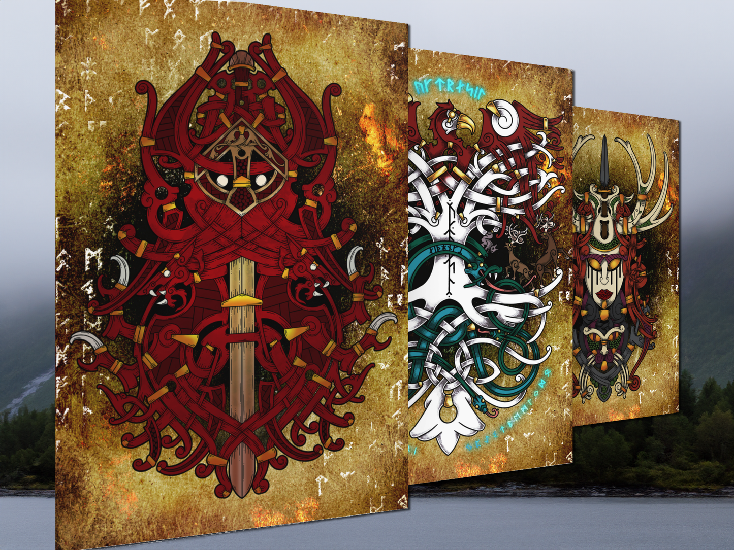 Tyr Art, Viking God Artwork, Norse Mythology, Fenrir Artwork, Viking Wolf, Viking Sword Art, Pagan Home Decor, Tyr Altar Art, Pagan Wall Art
