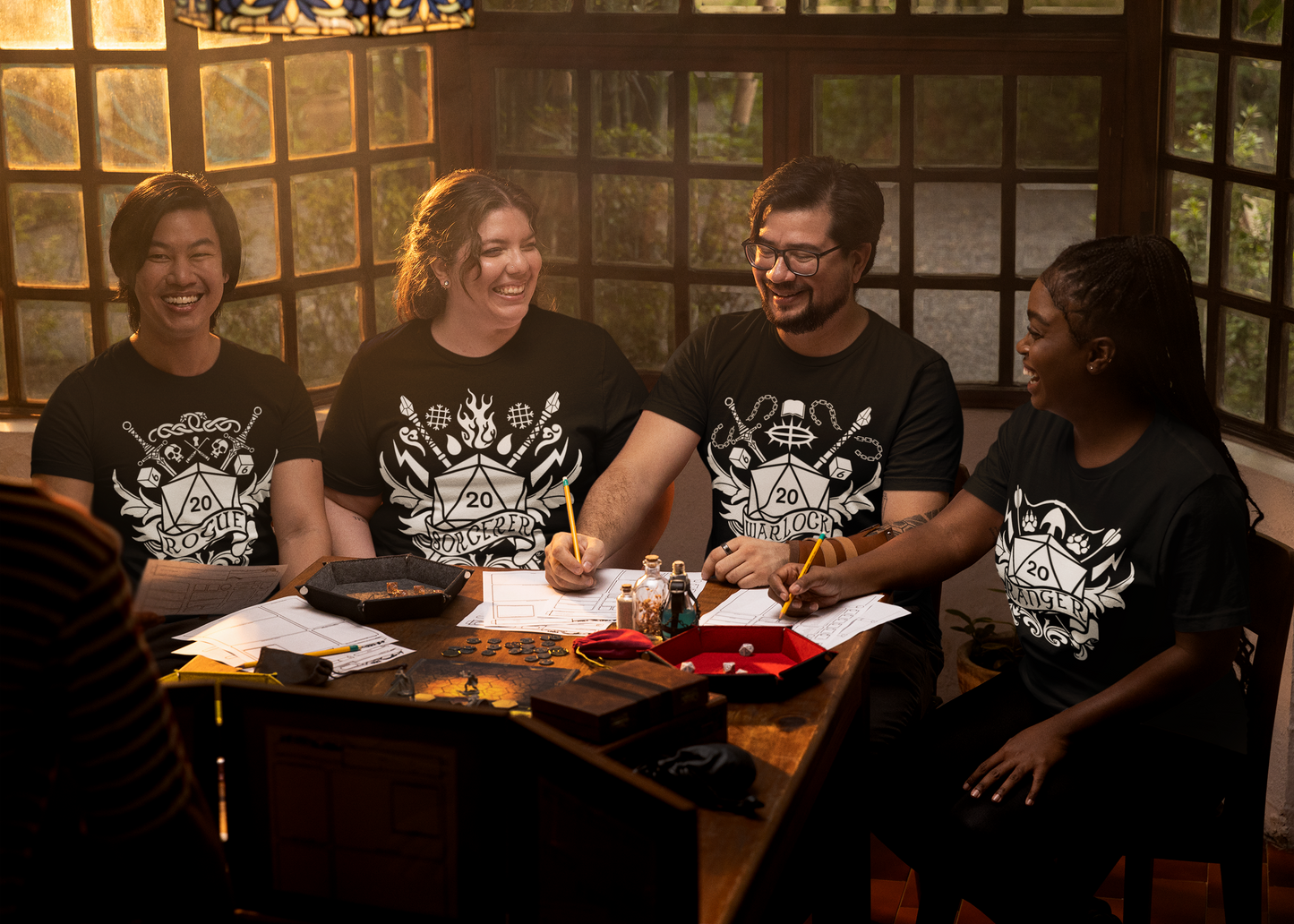 Dungeons and Dragons Warlock Class T-Shirt | Black & White D20 Dice Design | Perfect Gift for RPG Gamers