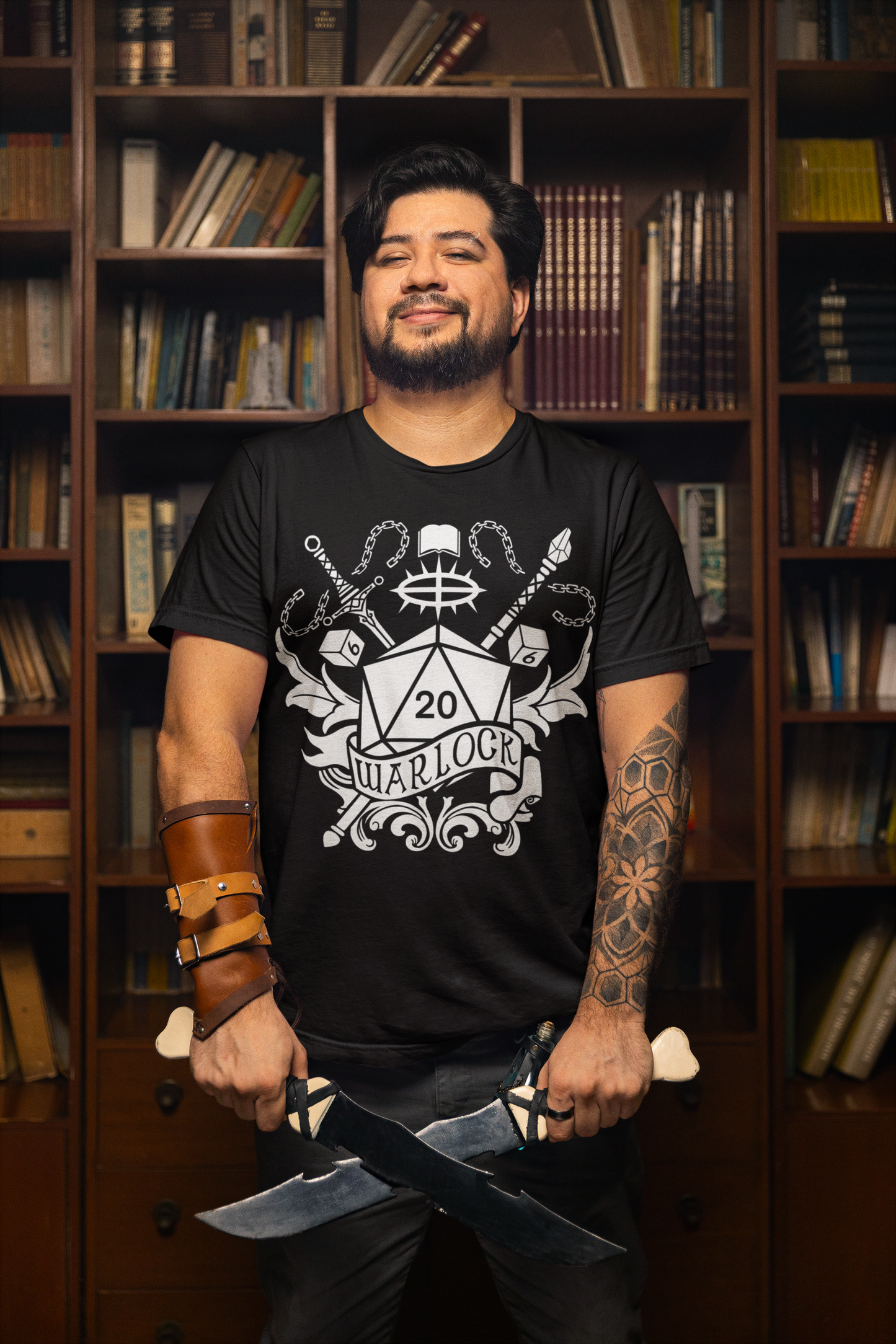 Dungeons and Dragons Warlock Class T-Shirt | Black & White D20 Dice Design | Perfect Gift for RPG Gamers