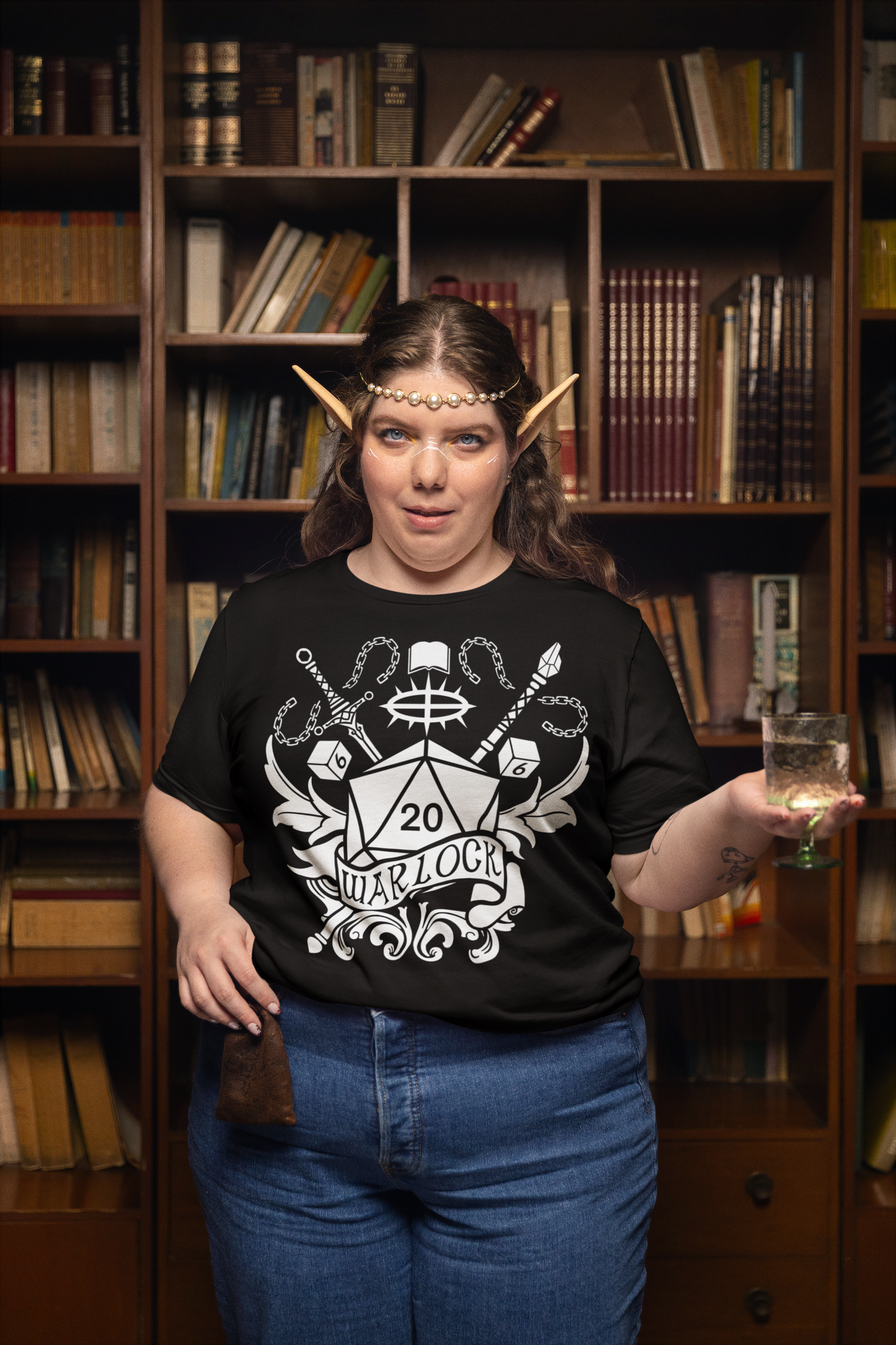 Dungeons and Dragons Warlock Class T-Shirt | Black & White D20 Dice Design | Perfect Gift for RPG Gamers