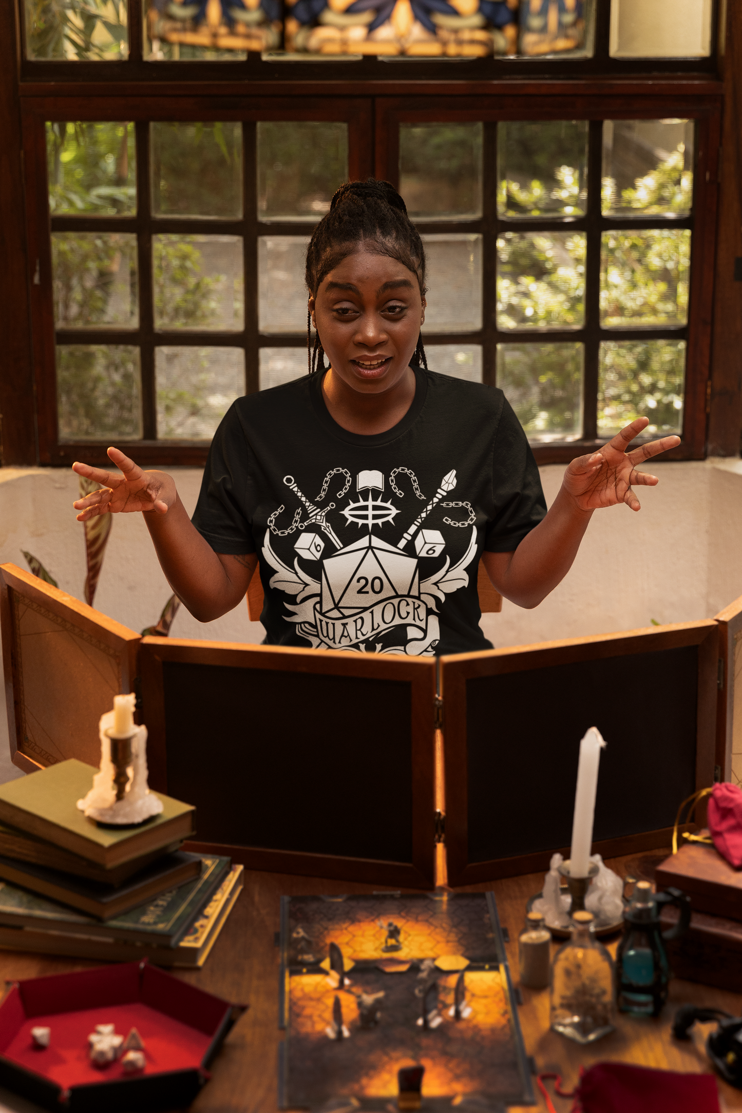 Dungeons and Dragons Warlock Class T-Shirt | Black & White D20 Dice Design | Perfect Gift for RPG Gamers