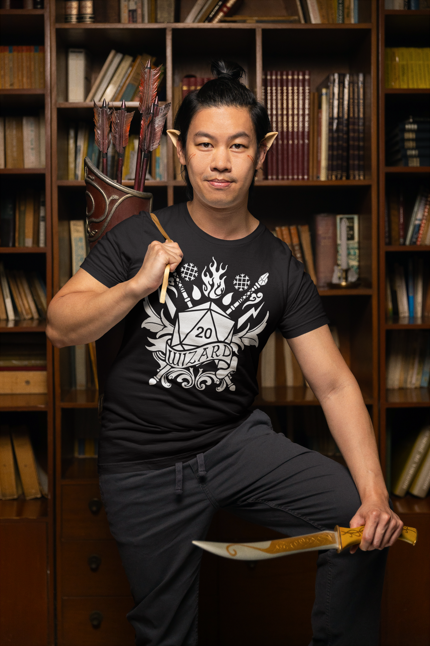 Dungeons and Dragons Wizard Class T-Shirt | Black & White D20 Dice Design | Perfect Gift for RPG Gamers