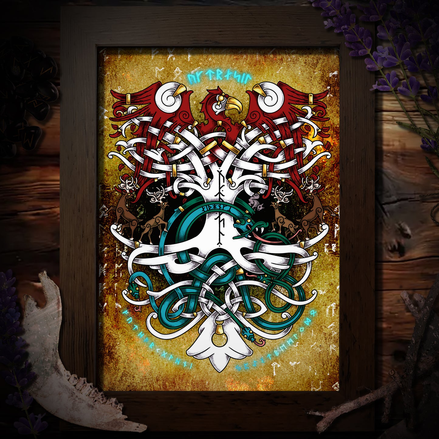 Yggdrasil Gift, Yggdrasil Artwork, Tree of Life, Norse Mythology, Nidhogg Art, Pagan Home Decor, Pagan Wall Art, Yggdrasil Altar Piece