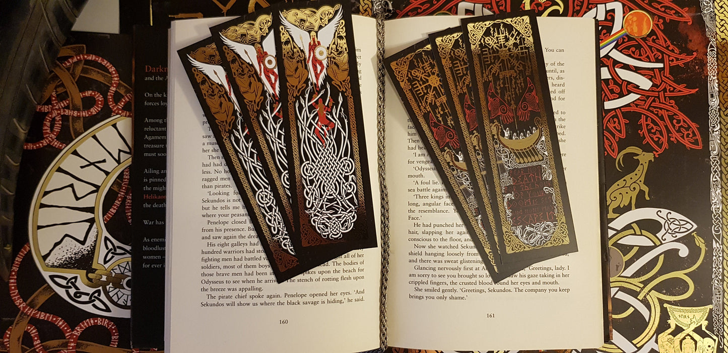 Ragnar and Death of Ragnar Gold Foil Double-Sided Bookmark - Norse, Nordic, Viking, Valhalla