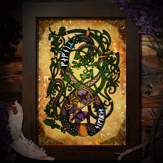 Fafnir & Sigurd Gift, Viking Art, Viking Wall Art, Norse Mythology, Norse Art, Dragon Art, Pagan Wall Art, Pagan Home Decor, Fafnir Print