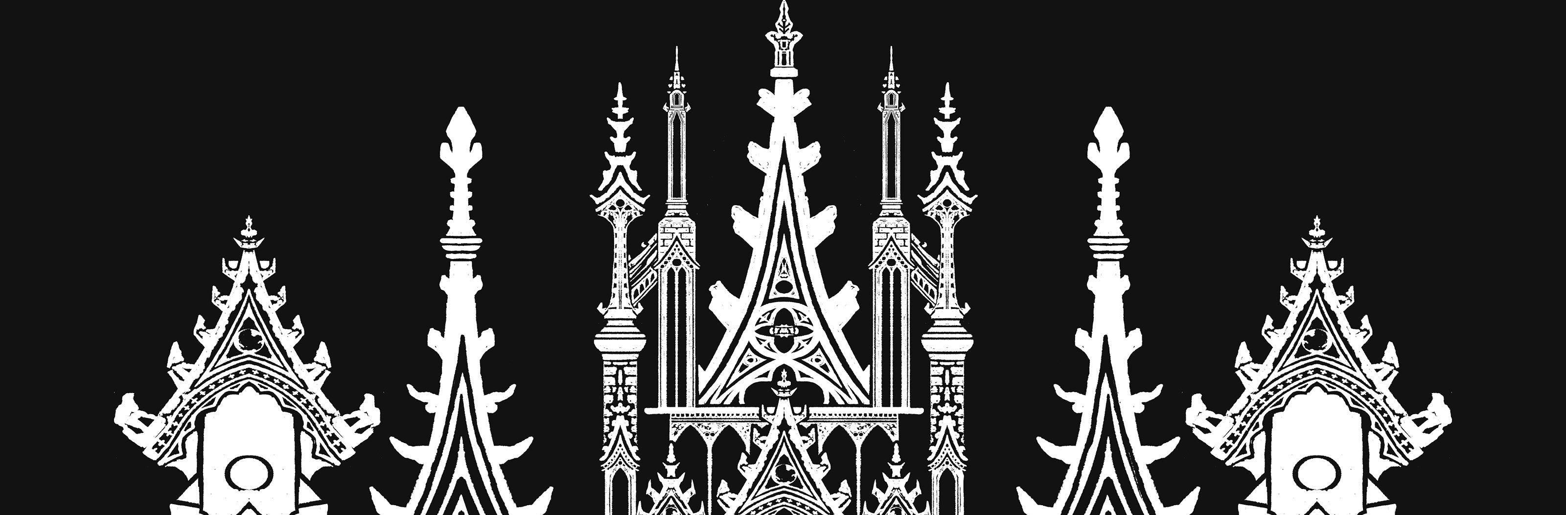Gothic architectural elements on a black background