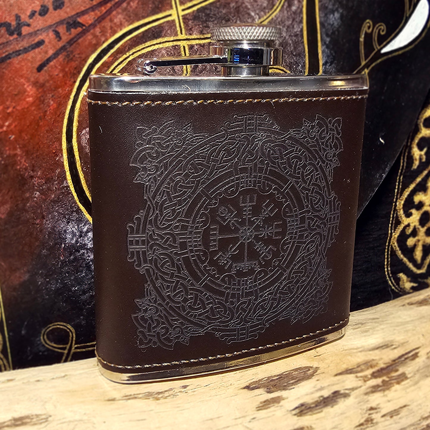 Hip Flask Leather - Vegvisir