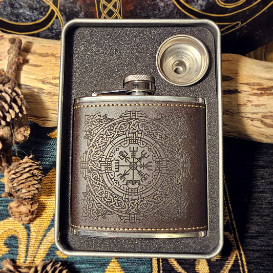 Hip Flask Leather - Vegvisir