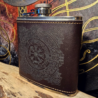 Hip Flask Leather - Vegvisir