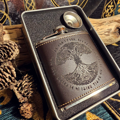 Hip Flask Leather - World Tree