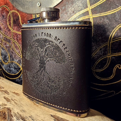 Hip Flask Leather - World Tree