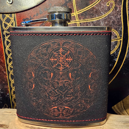 Hip Flask PU Leather - Dragon - Red
