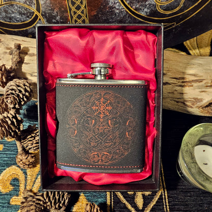 Hip Flask PU Leather - Dragon - Red