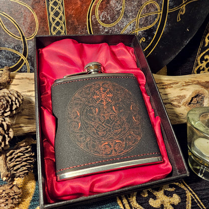Hip Flask PU Leather - Dragon - Red