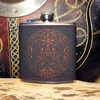 Hip Flask PU Leather - Dragon - Red