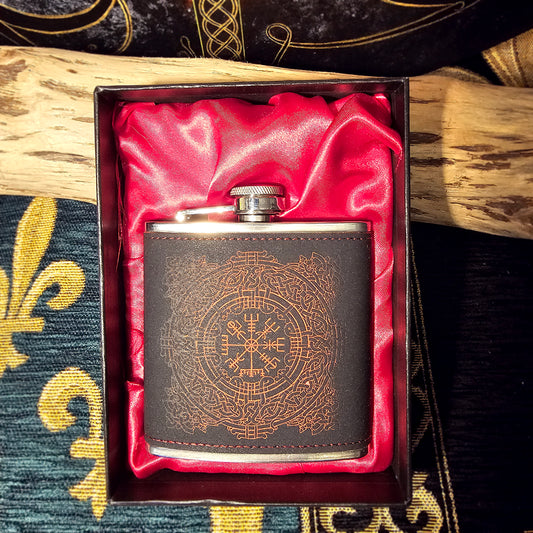 Hip Flask PU Leather - Vegvisir - Red