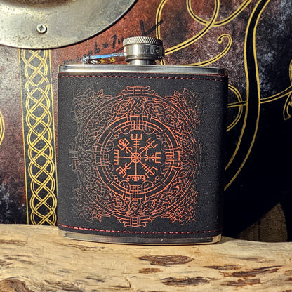 Hip Flask PU Leather - Vegvisir - Red